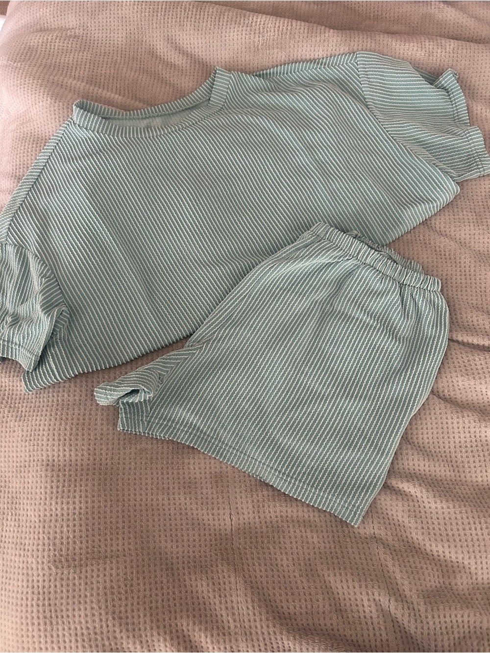 Women’s Mint Striped Cotton Lounge Set - Top & Shorts